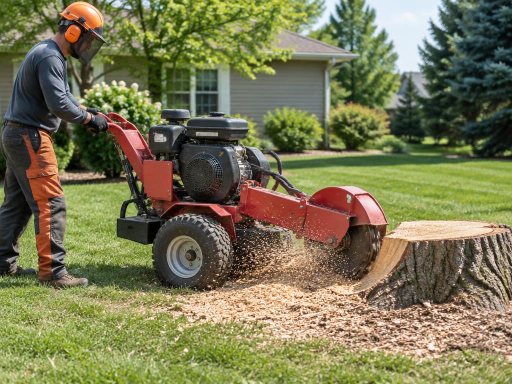 Stump grinding in a residential yard
